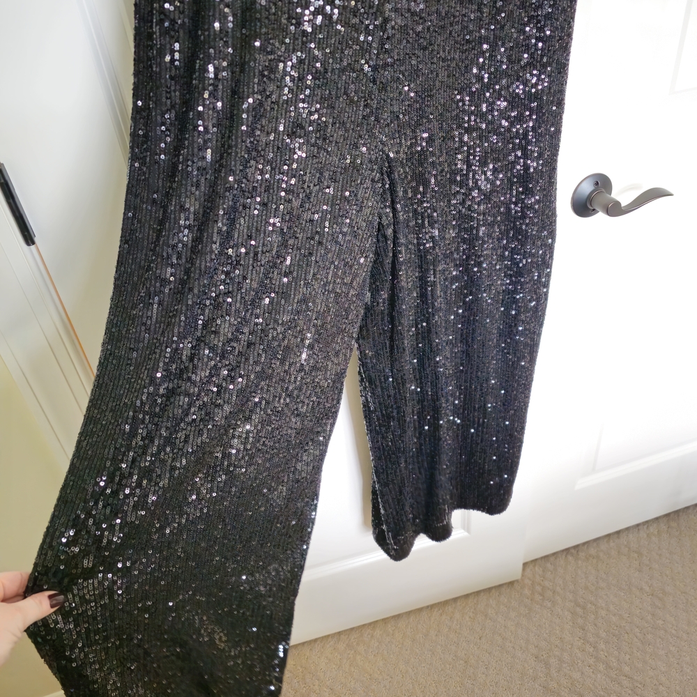 Maggy London Black Sequin Wide Leg Pants